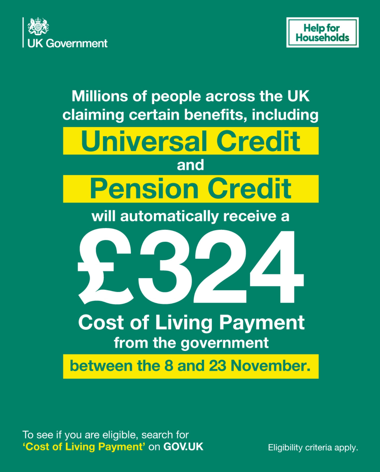 universal credit cost of living payment